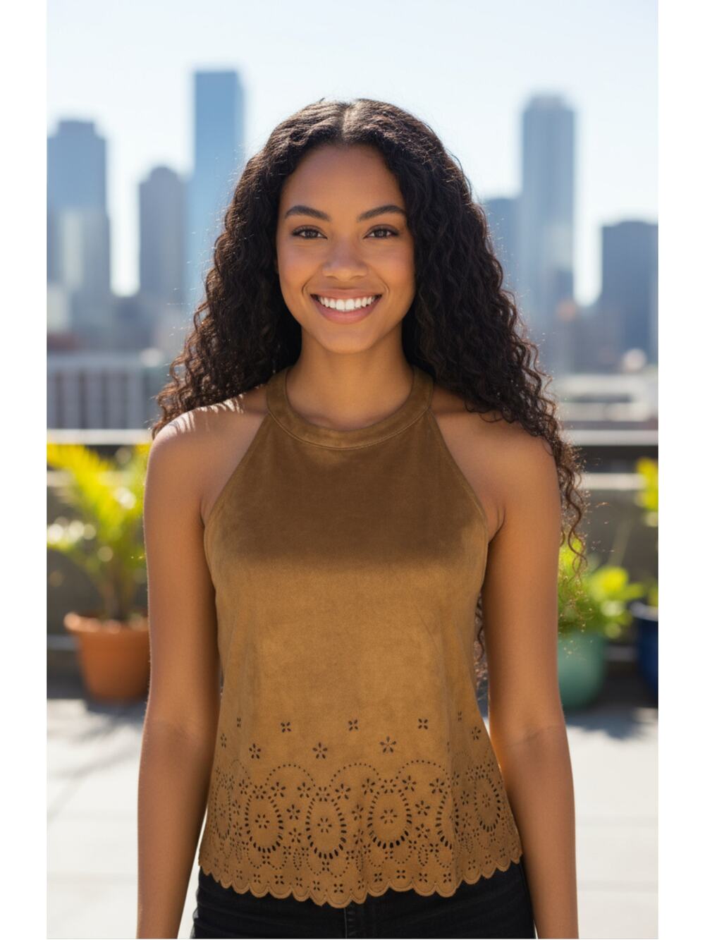 ZARA TRAFALUC FAUX SUEDE BLOUSE TOP WOMENS SIZE SMALL